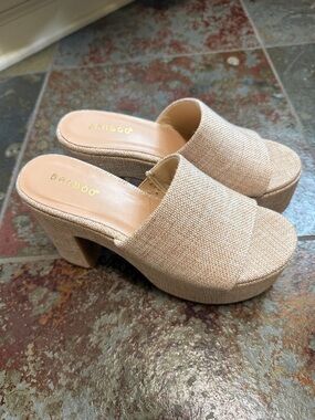 BAMBOO Tan Textured Platform Mule Heels